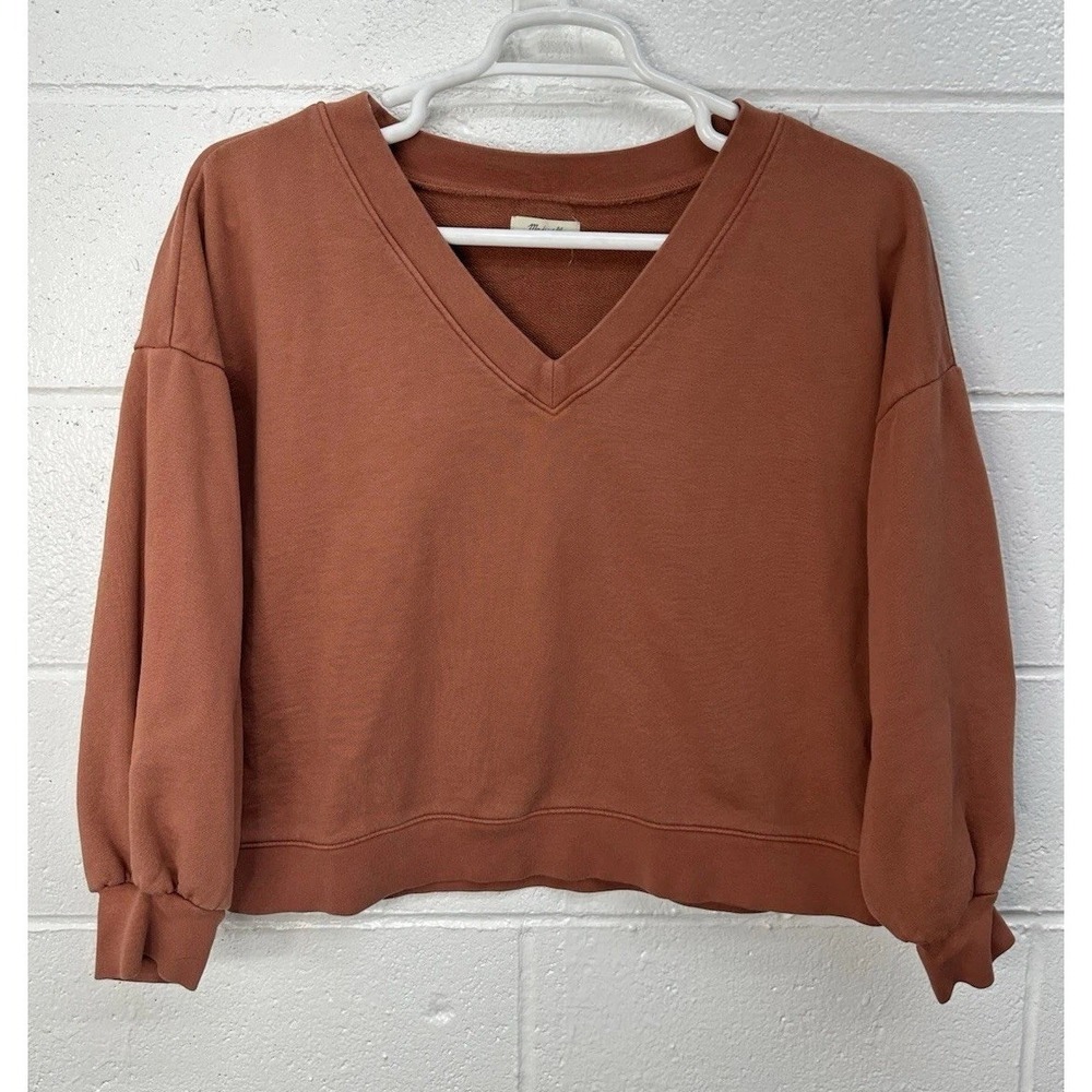 Madewell Sweatshirt Sweater V Neck Womens Size Large Rust Pullover Cropped